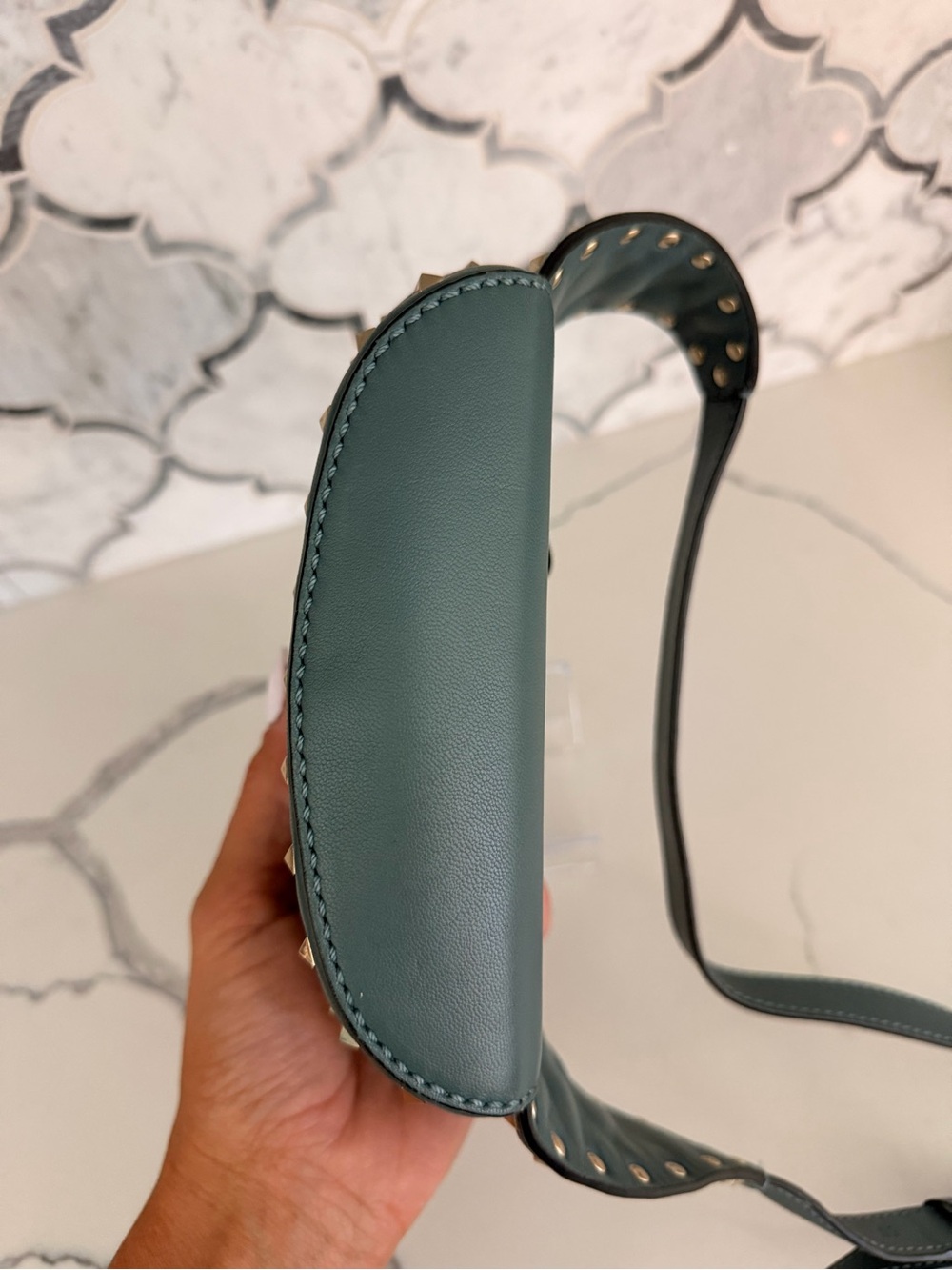 Valentino Garavani Quilted Teal Leather Rockstud Belt Bag - Picture 7 of 7